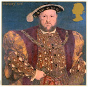 Stamp showing Holbeins portrait of Henry VIII