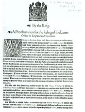 first page of royal proclamation for the establishment of the post office in 1635