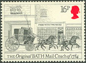 stamp depicting the first mailcoach in 1784