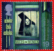 stamp showing painting depicting the earlier women's suffrage campaign